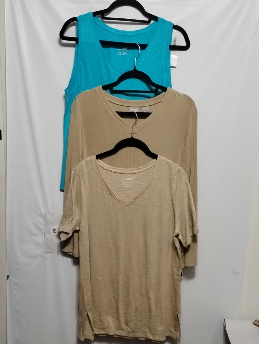 Chico's & Chico's Traveler Teal Tank with Two Neutral Layering Top (3) Bundle